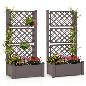 Tangkula Raised Garden Bed w/ 3-Height Trellis Self-Watering Standing Planter Box Lattice Panels - 1 of 4