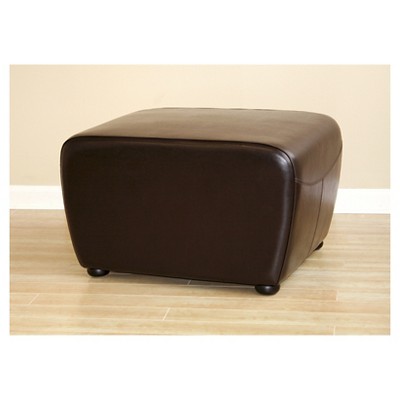 Dark Brown Leather Rounded Cocktail Ottoman