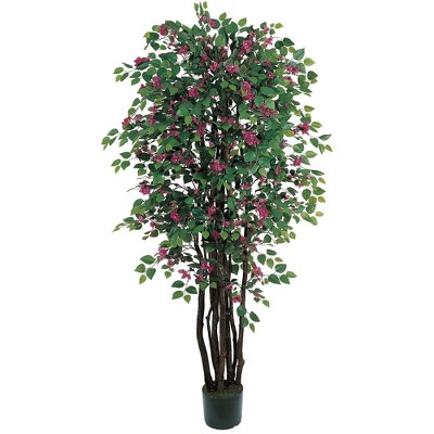6-Foot Green and Pink Silk Bougainvillea Tree in Black Plastic Pot