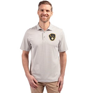 Milwaukee Brewers Cutter & Buck Virtue Eco Pique Stripe Recycled Mens Polo - 1 of 1