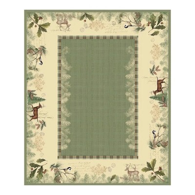 Woodland Forest Green and Cream Polyester Rectangular Tablecloth