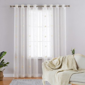 Garvee Floral Embroidered Semi Sheer Curtains Voile Grommet Farmhouse Window Treatments Set, 2 Panels - 1 of 4