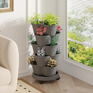 VECELO 5-Tier Vertical Garden Planter, Self Watering Stackable Planter with Wheels for Strawberries, Flowers, Vegetables, Set of 1/2 - 1 of 4