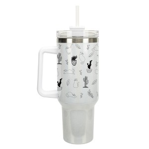 Elanze Designs Cactus Plant Desert Kitty Cat Lover 40 oz. Stainless Steel, Large Water Bottle Coffee Mug, Spill & Leak Resistant, Thermal Travel - 1 of 1