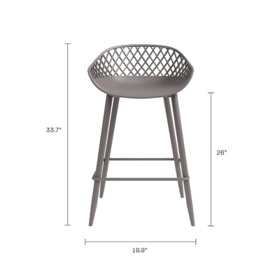 Warm Gray Wood and Metal Low-Back Counter Stools, Set of 2
