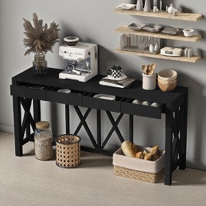 Mshliw 60'' Console Table with 4 Drawers, Acacia Veneer Top, X-Leg Design, Open Bottom Storage, Entryway Sofa Table - 1 of 4