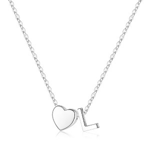 Turandoss S925 Sterling Silver Heart Initial Necklace for Women Girls, Silver Letter Heart Pendant Necklace, Birthday Gifts for Women Girls, 16+3In - 1 of 4