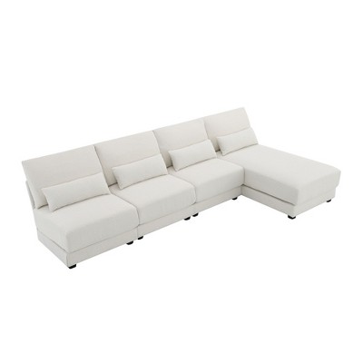 NicBex L Shaped Deep Seat Convertible Sectional Sofa with Reversible Chaise and 4 Pillows for Living Room,Apartment,Beige
