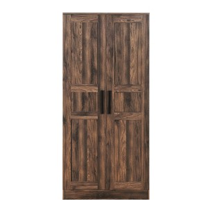 Vynxaria 2-Door Wooden Wardrobe Armoire with LED Lighting and 4 Storage Shelves - Stylish Brown Storage for Your Bedroom - 1 of 4