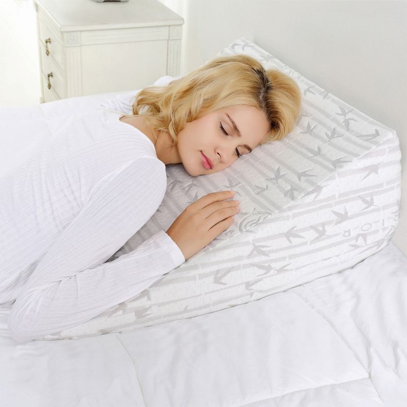 Memory Foam Wedge Sleeping Support Body Pillow, Removable Cover, White by Blue Nile Mills, 2 of 7