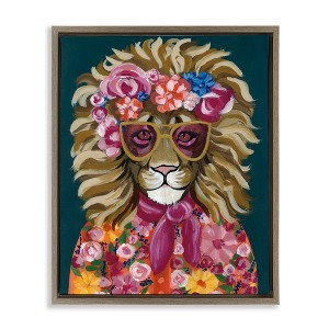 Stupell Industries Miami Living Lion Floating Frame Canvas Art, Brown, 25" x 31" - 1 of 4