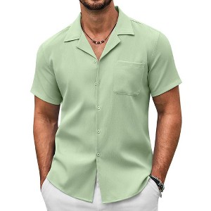 COOFANDY Men's Casual Button Down Shirts Short Sleeve Summer Beach Shirt Fashion Textured Shirts with Pocket - 1 of 4