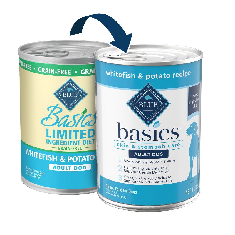 Blue Buffalo Basics Skin &#38; Stomach Care  Grain Free Natural  White Fish &#38; Potato Recipe Adult Wet Dog Food - 12.5oz, 3 of 11