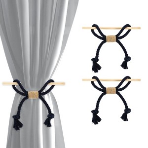 Unique Bargains Cotton Hand-Woven Decorative Tassel Curtain Tiebacks with Wood Club - 1 of 4