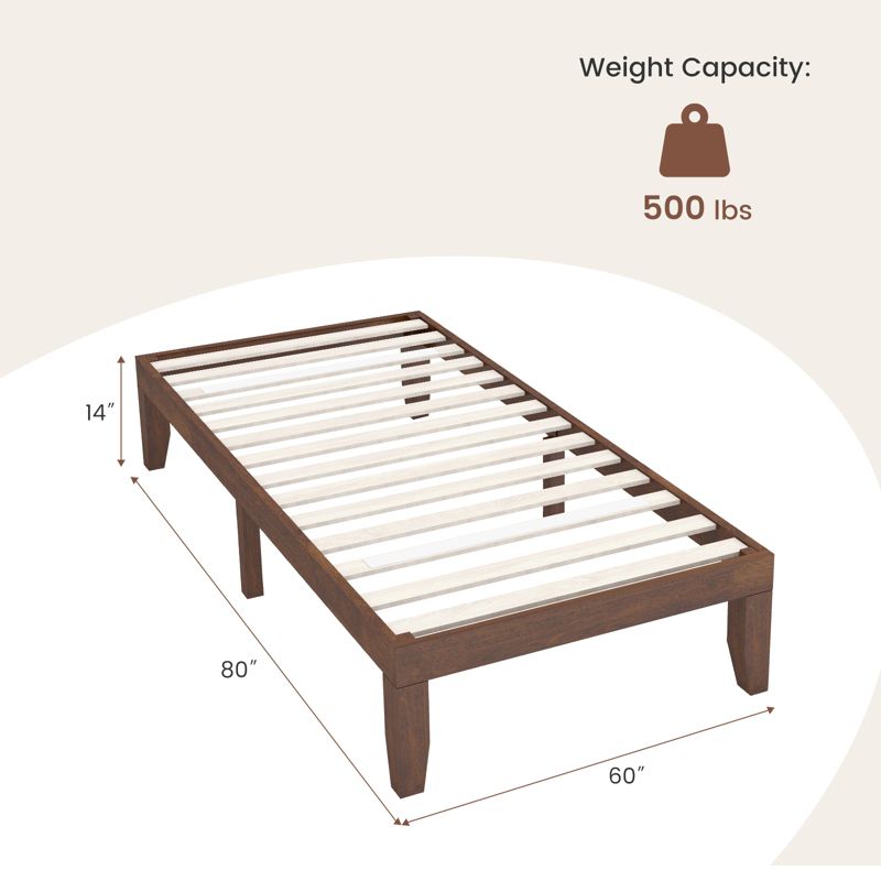 Costway Twin Size 14'' Wooden Bed Frame Mattress Platform Wood Slats Support EspressoNatural, 3 of 11