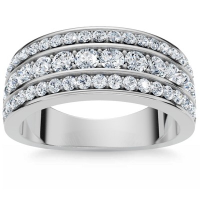 Pompeii3 1 Ct Diamond Three Row Womens Anniversary Wide Wedding Ring 10k White Gold