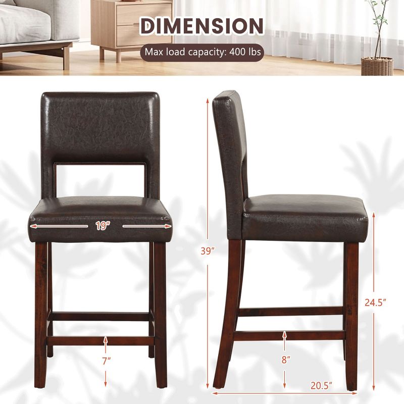 Tangkula 4-Piece Linen Fabric/PVC Leather Counter Height Bar Stool Set w/ Back & Rubber Wood Legs, 3 of 10