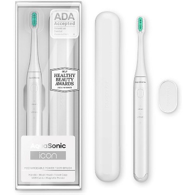 Aquasonic Icon ADA-Accepted Rechargeable Toothbrush | Magnetic Holder & Slim Travel Case | 2 Brushing Modes & Smart Timers | Modern & Convenient
