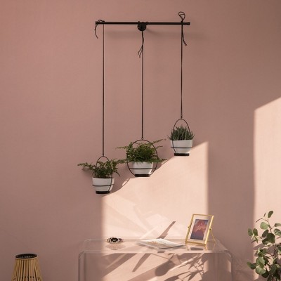 Sleek Dual-Tone Metal Hanging Planter, White and Black, 53"