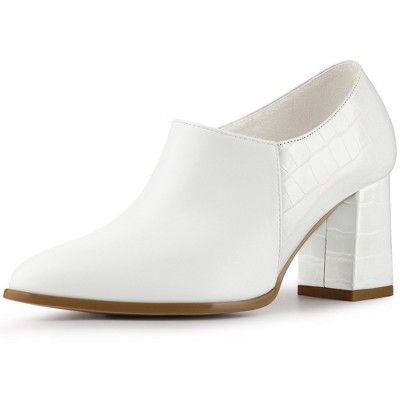 Allegra K Women's Pointy Toe Patchwork Chunky Heels Oxford Ankle Booties