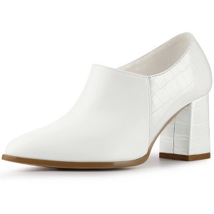 Allegra K Women's Pointy Toe Patchwork Chunky Heels Oxford Ankle Booties - 1 of 4