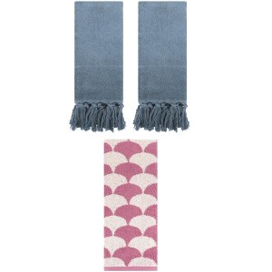 REGALWOVEN 3 Packs Geometric and Solid Absorbent Soft Cotton Hand Towel Set - 1 of 4