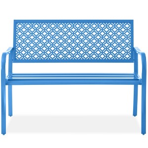 Best Choice Products Indoor Outdoor Steel Garden Bench w/ Geometric Backrest, Foot Levelers - 1 of 4