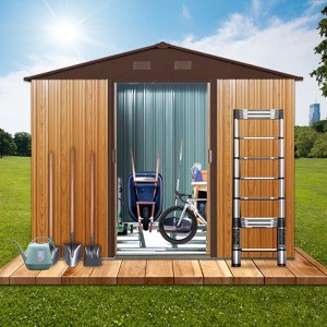 HANPURE 8ft x 6ft Outdoor Metal Storage Shed with Metal foundation, Coffee - 1 of 4