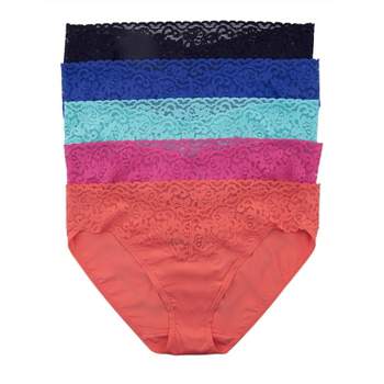 Agnes Orinda Women's 4 Pack Underwear Mid-Waist Soft Hipster Briefs Lace  Panties Beige, Red, Green, Purple Large