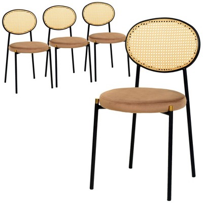 LeisureMod Euston Set of 4 Modern Dining Chairs – Wicker Back & Velvet Seat, Perfect for Dining Rooms and Kitchens