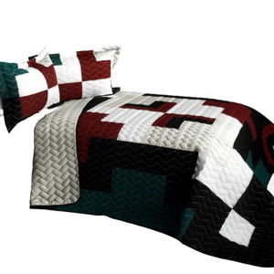 Slickblue Full/Queen 3PC Quilt Set, 100% TC Fabric, Patchwork Design, Reversible, Vermicelli Quilted - 1 of 4
