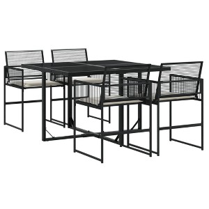 vidaXL Patio Dining Set with Cushions Outdoor Table and Chair Black Poly Rattan - 1 of 4