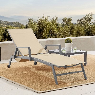 Outdoor Lounge Chair with Wheels - Khaki - Art Leon