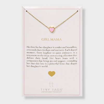 Tiny Tags 14K Gold Ion Plated Pink Enamel Heart Pendant Necklace - Gold/Pink