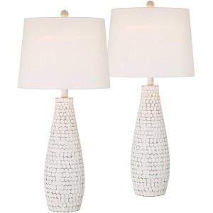 360 Lighting 29 1/2" Tall Modern Coastal End Table Lamps Set of 2 USB Port Whitewash Ceramic White Shade Living Room Charging Bedroom Bedside - 1 of 4