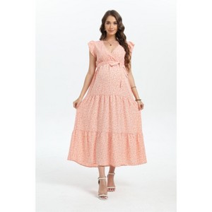 Women Summer Bohemian Floral Casual Wrap Midi Sun Dress - 1 of 4