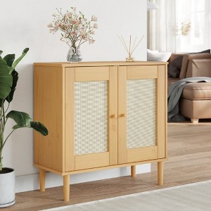 vidaXL SENJA Sideboard Buffet Storage Cabinet Rattan Look Solid Wood Pine - 1 of 2