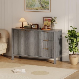 46.5" Fluted Sideboard Buffet Cabinet, Oak Finish Storage Cabinet with 3 Drawers & Adjustable Shelf, Modern Console Table - 1 of 4