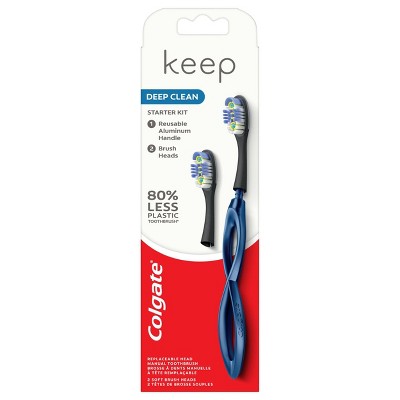 Colgate Keep Manual Toothbrush - Deep Clean Starter Kit with 2 Replaceable Brush Heads - Blue - 1ct
