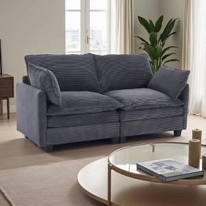 Velvet 2-Seater Modular Sofa with Deep Seat & 2 Lumbar Pillows - 1 of 4