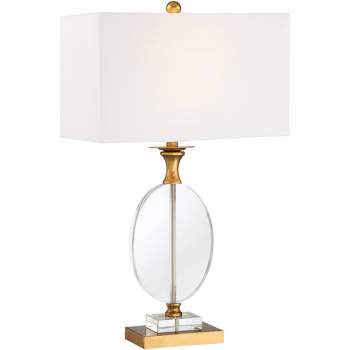 Vienna Full Spectrum Valerie Modern Table Lamp 28" Tall Gold Clear Crystal Glass White Rectangular Shade for Bedroom Living Room Bedside Nightstand
