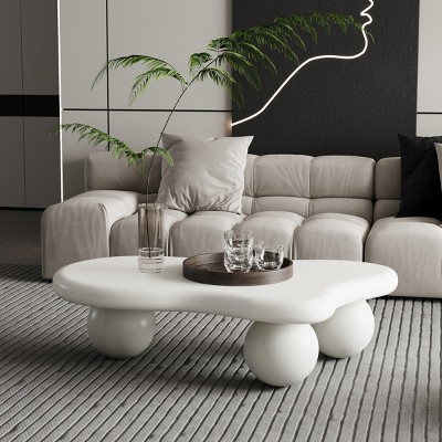 Coolbiibla Modern MDF Wood Low Cloud Shaped Coffee Table,Living Room,Bedroom Irregular Cloud Coffee Side Table with 3 Ball Legs,Indoor End Table