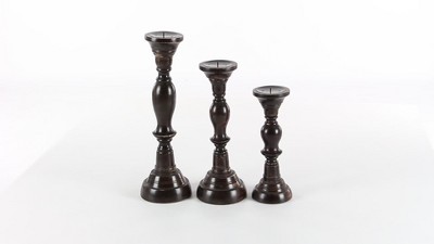 Elegant Espresso Wood Candle Holder Trio, 18" 15" 12"H