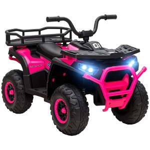 Qaba 12V Kids ATV, Battery Powered 4 Wheeler Quad w/ Spring Suspension Wheels, Rear Storage Basket, Lights, Music - 1 of 4