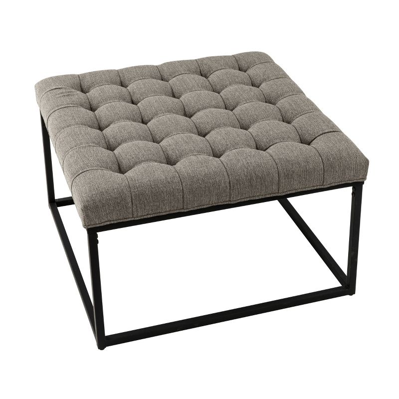28" Square Button Tufted Metal Ottoman - WOVENBYRD, 3 of 27