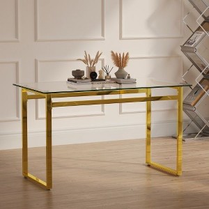 CENGHU 51" Rectangular Dining Table, Modern Minimalist Rectangular Glass Dining Table for 6,  Kitchen Table with Glass Tabletop and Metal Legs - 1 of 4