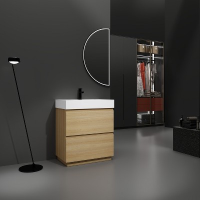 NicBex Bathroom Vanity with Sink,Modern Bathroom Sink Vanity with 2 Drawers,24/30 inch Bathroom Sink Cabinet for Bathroom,Oak/Brown
