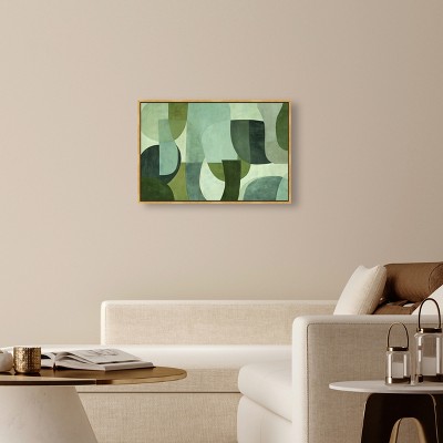 Large Green Abstract Canvas Wall Art with Gold Frame
