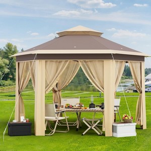 13x13 Pop Up Gazebo Outdoor Hexagonal Canopy Tent with Mosquito Netting Sides Instant Patio Canopy Shelter - 1 of 4