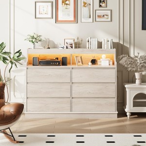 Dresser for Bedroom, 6 Drawer Dresser with LED Lights and Charging Station, Wide Chest of 6 Drawers with Open Space - 1 of 4